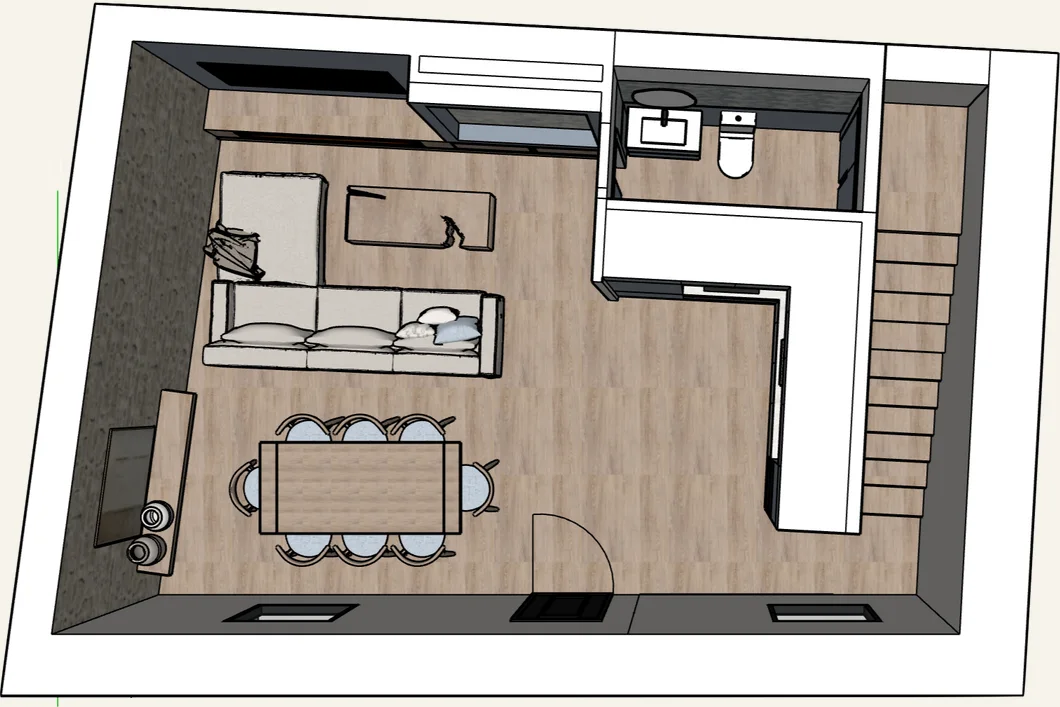Planta baja de la vivienda en vista 3D